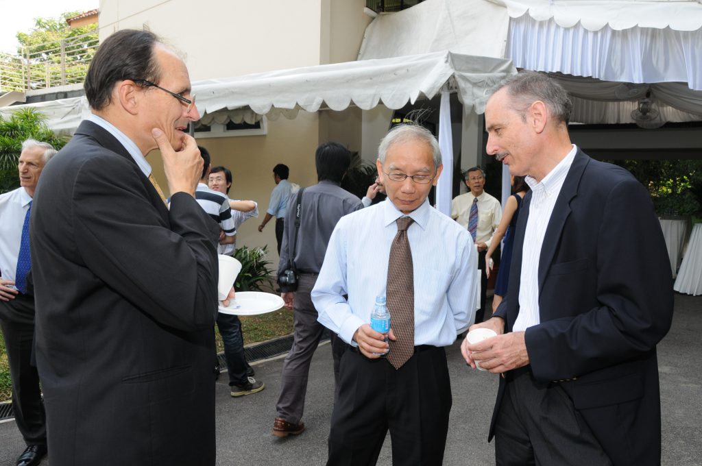 Bouncing ideas for IMS' future? (From left) Olivier PIRONNEAU, CHONG Chi Tat and Hugh WOODIN