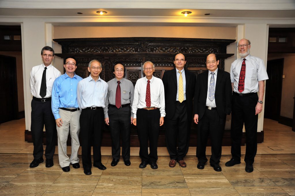 The IMS brain trust, members of the Scientific Advisory Board (SAB): (From left) Roger HOWE (SAB Chair), TAN Ser Peow (IMS Deputy Director), CHONG Chi tat (Management Board Chair), Louis CHEN (IMS Director), LUI Pao Chuen, Olivier PIRONNEAU, Yum-Tong SIU and David SIEGMUND Not in photograph: David MUMFORD