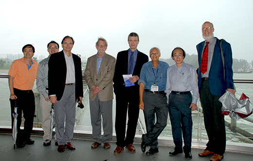 From left - LEUNG Ka Hin, TAN Ser Peow, Olivier PIRONNEAU, David MUMFORD, Roger HOWE, LUI Pao Chuen, Louis CHEN, David SIEGMUND At Marina Barrage on 11 Dec 2008.