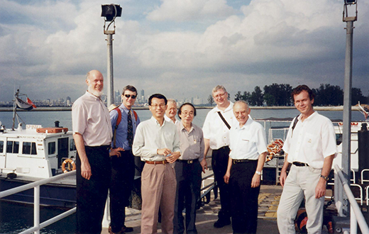 From left - David SIEGMUND, Roger HOWE, Denny LEUNG, Hans FÖLLMER, Louis CHEN, Mike HOLMES, Avner FRIEDMAN, Pavel TKALICH At Tropical Marine Science Institute, St John's Island on Dec 2005. 